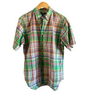 Ralph Lauren Mens Shirt L Green Plaid Short Sleeve Button-Down